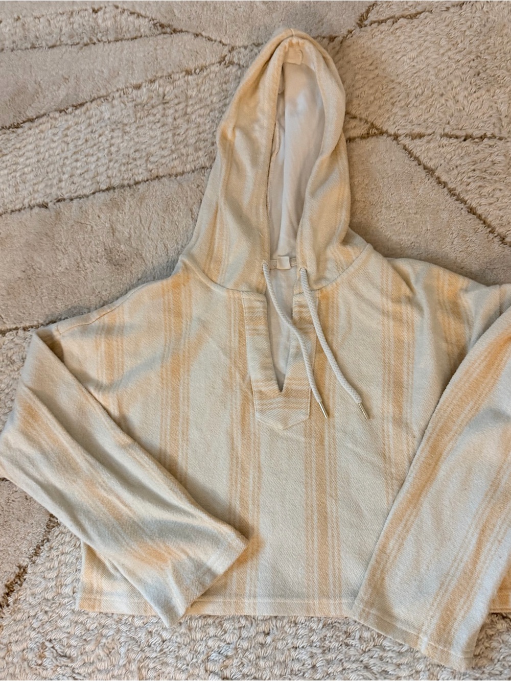 Roxy Cream cropped Striped Hooded Women's Sweater
